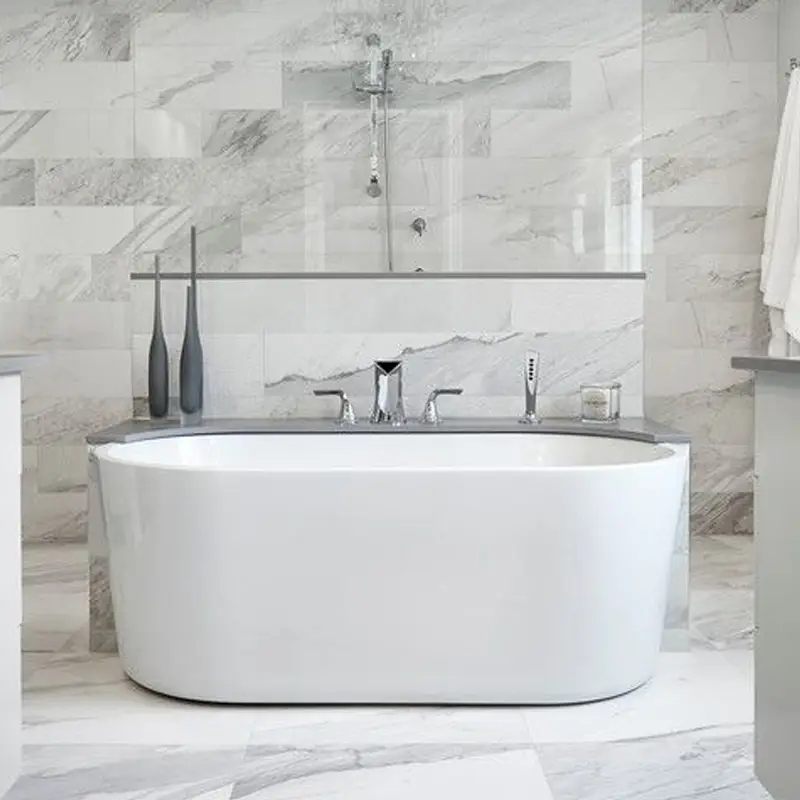 luxury bathroom with marble tile floor and walls