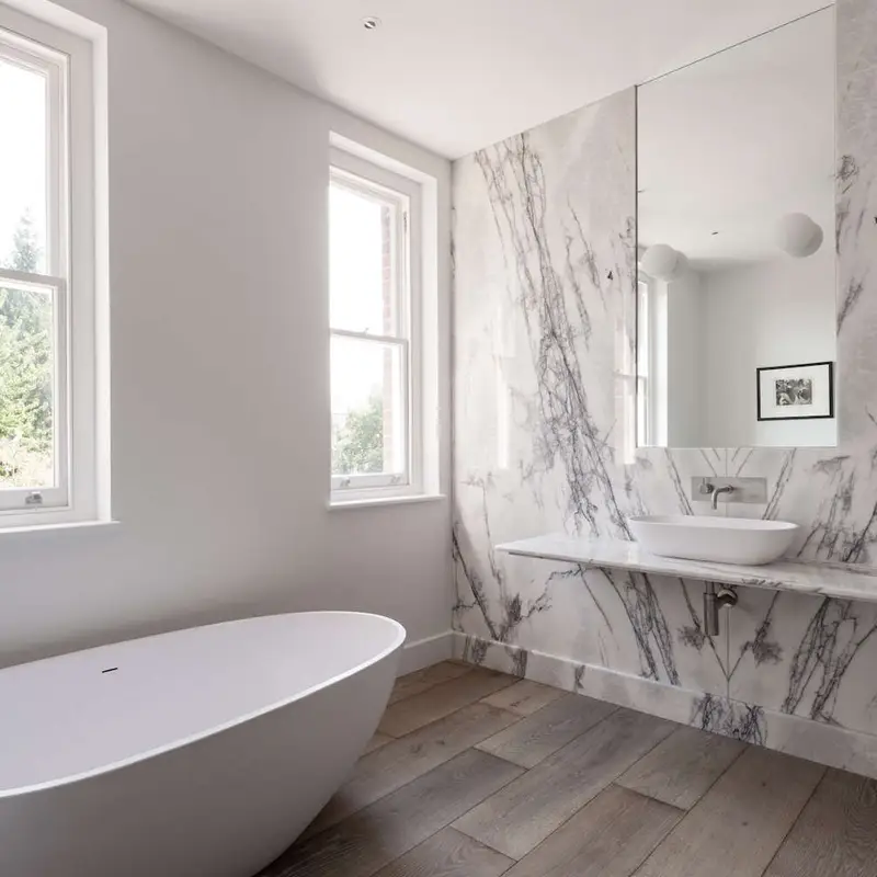 modern bathroom with marble tile wall